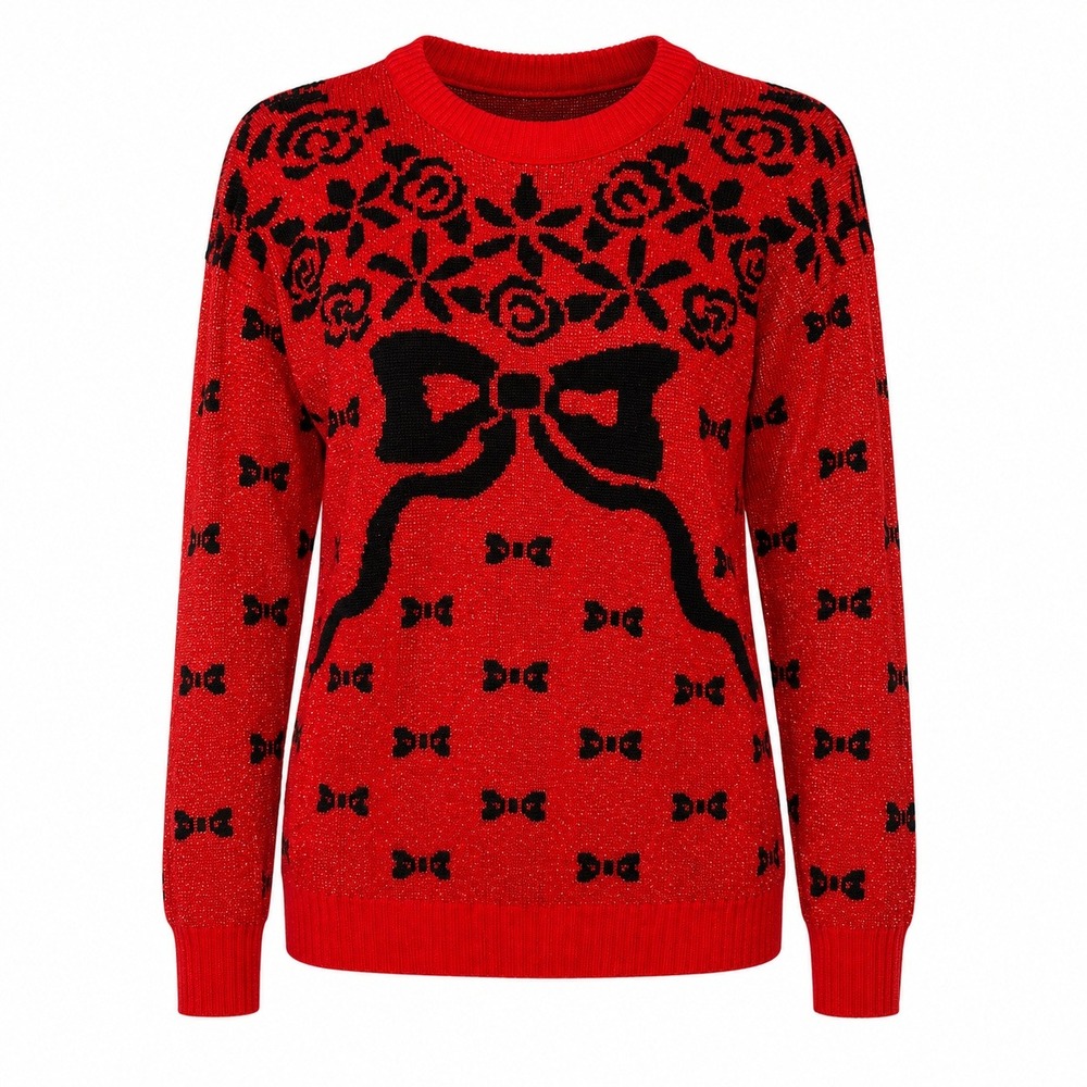 Vintage Coquette Bow Sweater Women Size Medium Holiday Festive Grandmacore
